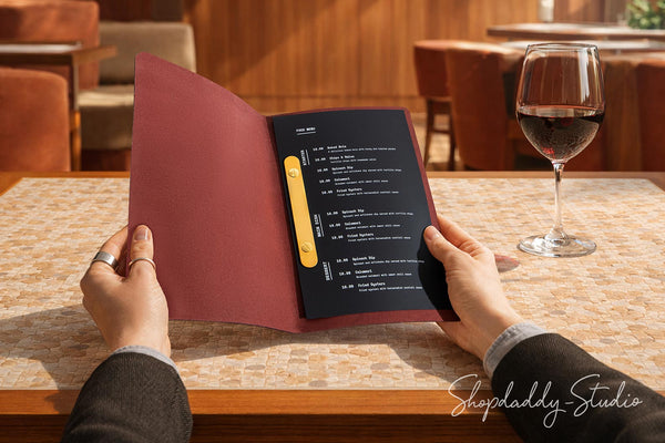 Purple Thick Leather Menu Cover with Brass Plank for Cafes and Bars