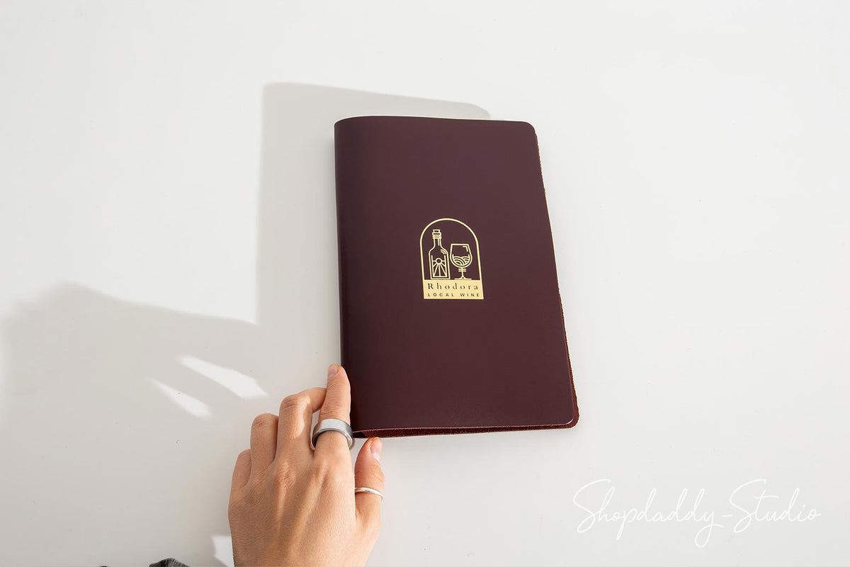 Purple Thick Leather Menu Cover with Brass Plank for Hospitality