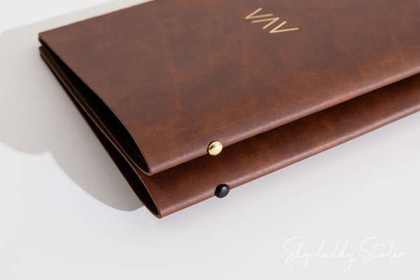 Recycled Antique Brown Leather Menu Book With Plastic Sleeves for bar