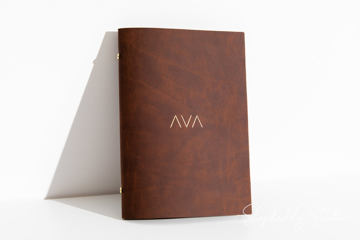 Recycled Antique Brown Leather Menu Book With Plastic Sleeves for restaurant