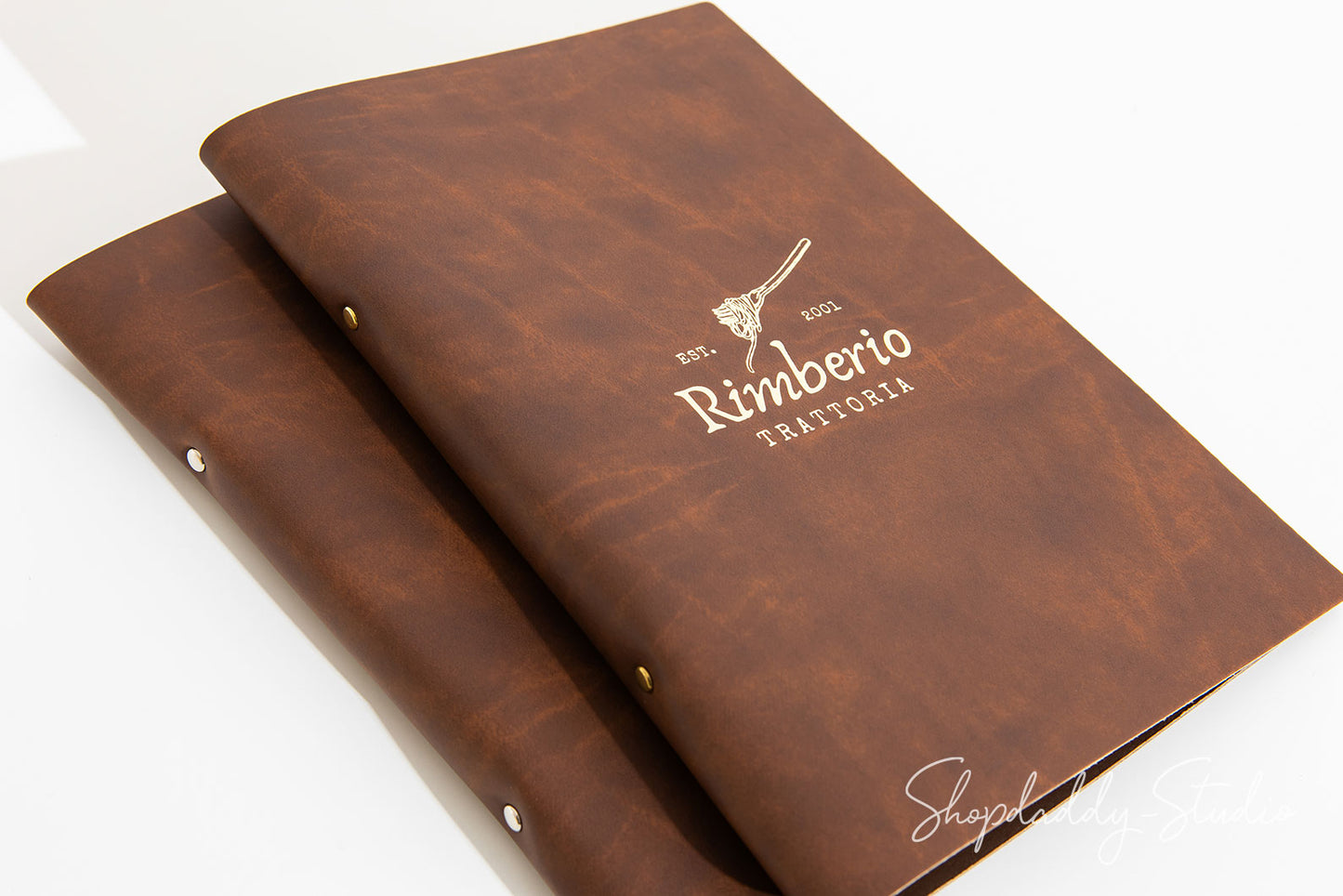 Recycled Antique Brown Leather Menu Book with Rings Mechanism for restaurant