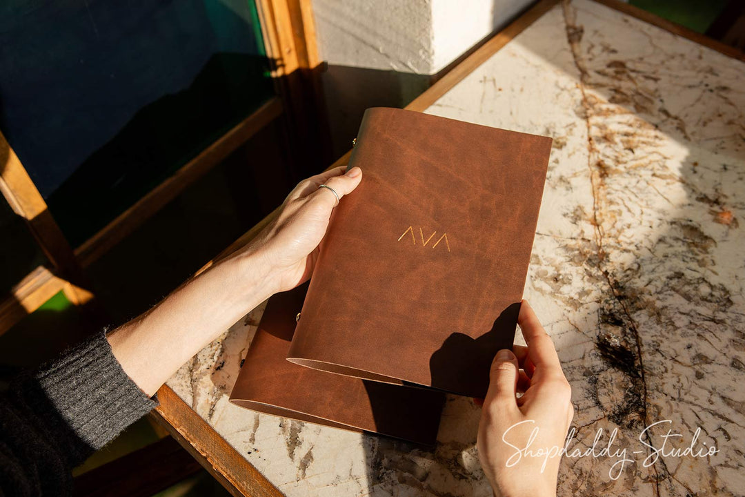 Antique Brown Recycled Leather Menu Cover With Plastic Sleeves