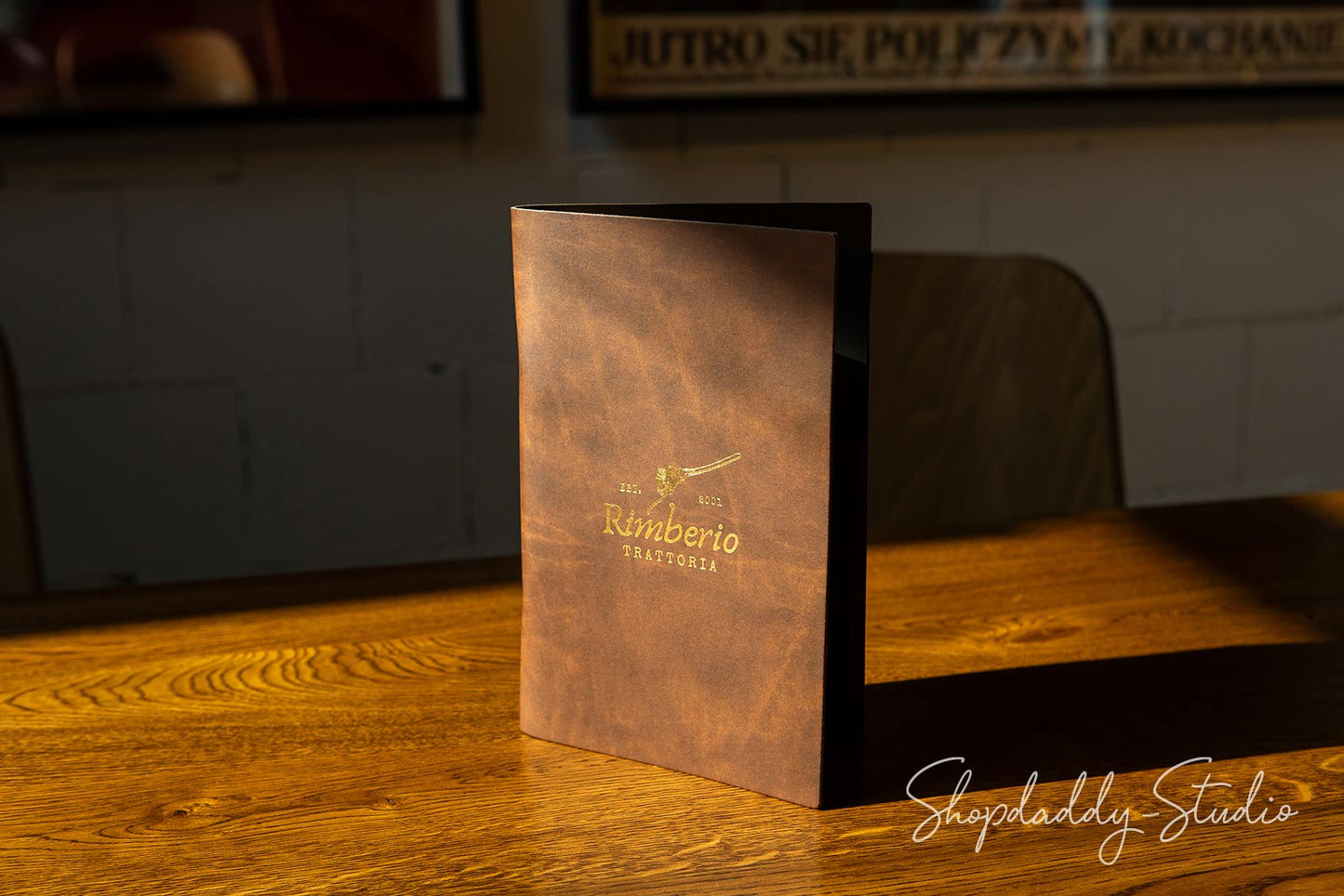 Recycled Antique Brown Leather Menu Folder with Rings Mechanism for restaurant