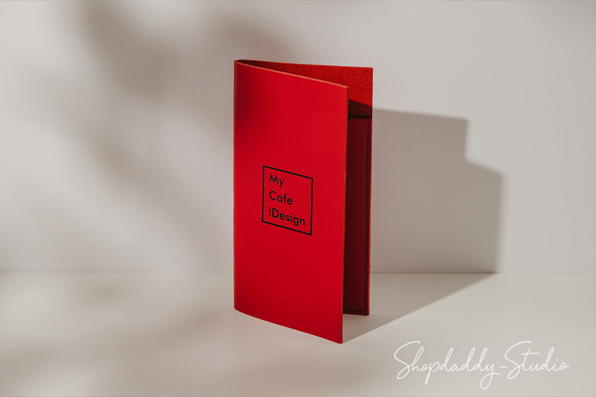 Red Italian Leather Server Book with Pen Loop for restaurant