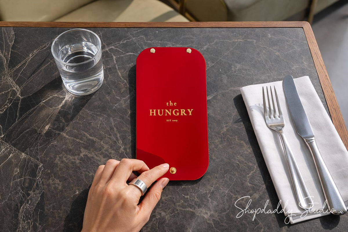Red Leather / Ashwood Check Presenter for Cafes and Bars