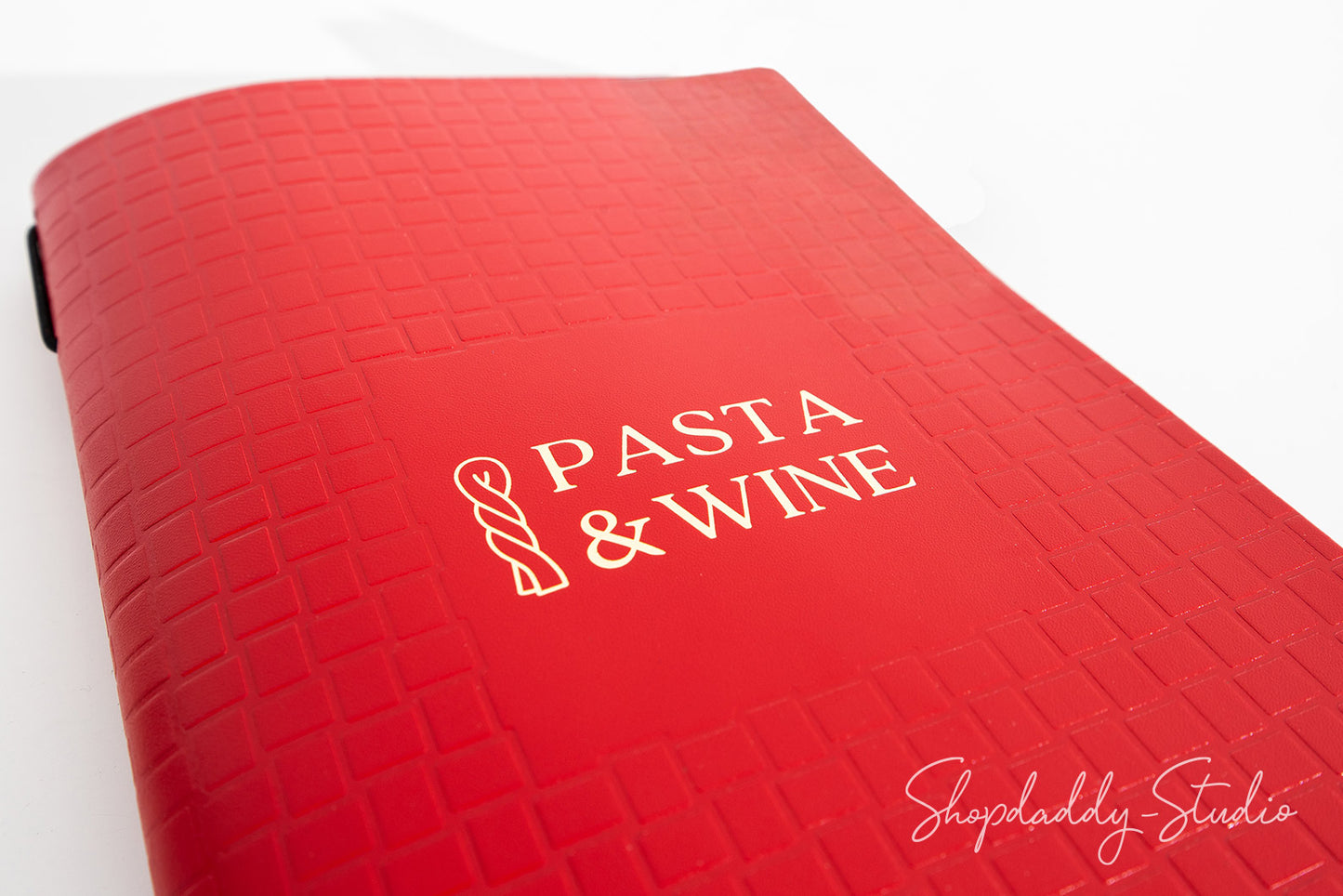 Red Leather Menu Book with Woven Pattern for Hospitality