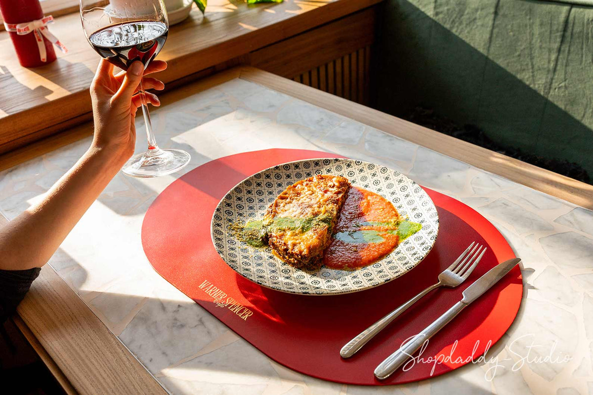 Red Thick Leather Oval Table Dining Placemat