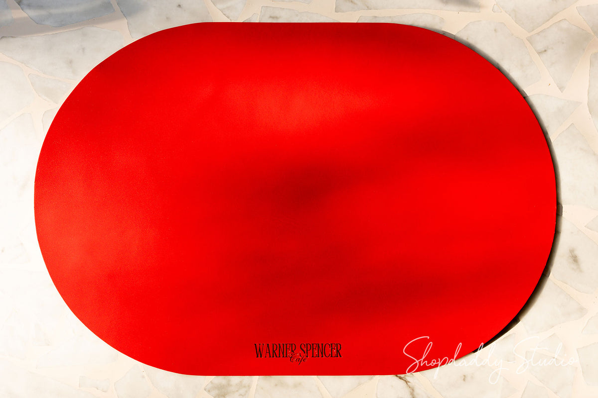 Red Thick Leather Oval Table Dining Placemat for restaurant
