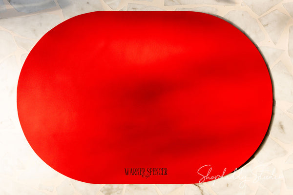 Red Thick Leather Oval Table Dining Placemat for restaurant