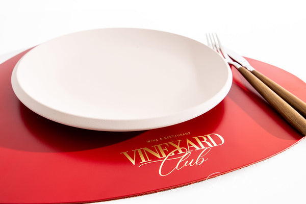 Red Thick Leather Pebble Table Dining Placemat in details