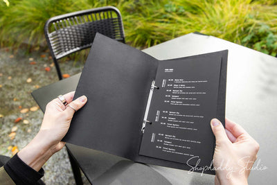 Restaurant Black Leather Menu Cover with Rings Mechanism