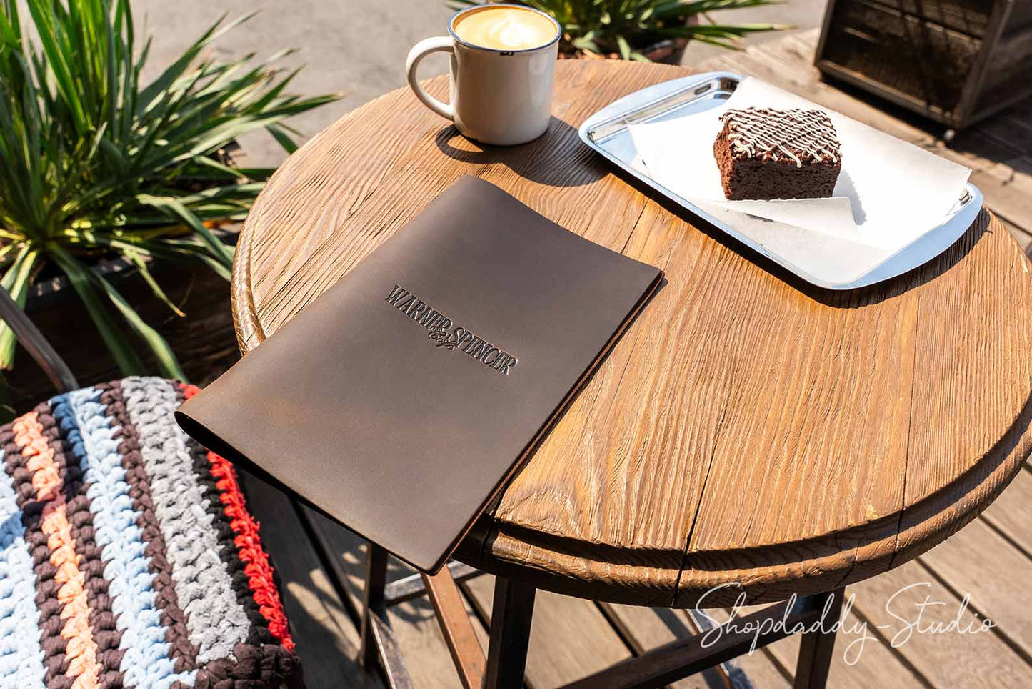 Restaurant Chocolate Leather Menu Cover with Elastic Band 