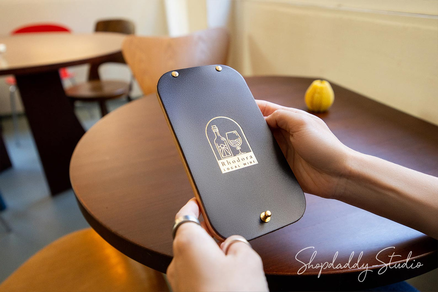 Restaurant Dark Brown Leather / Ashwood Check Presenter 
