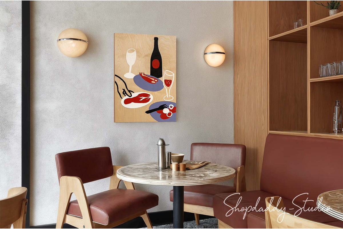 Restaurant Fine Dining Moment — UV-Printed Wooden Wall Artwork