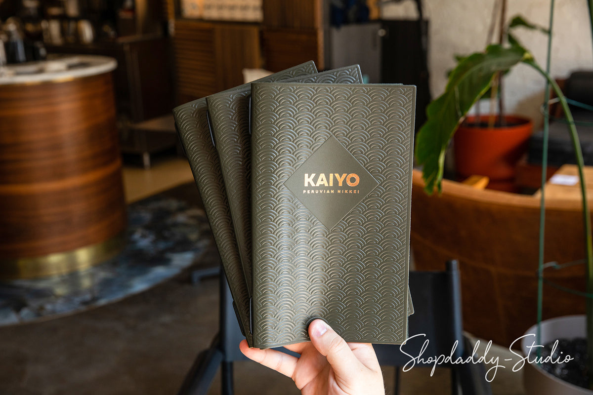 Green Thick Leather Menu Folder with Pattern