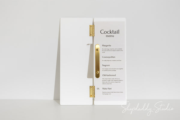 Restaurant White Wooden Album / Menu Holder with Brass Plank