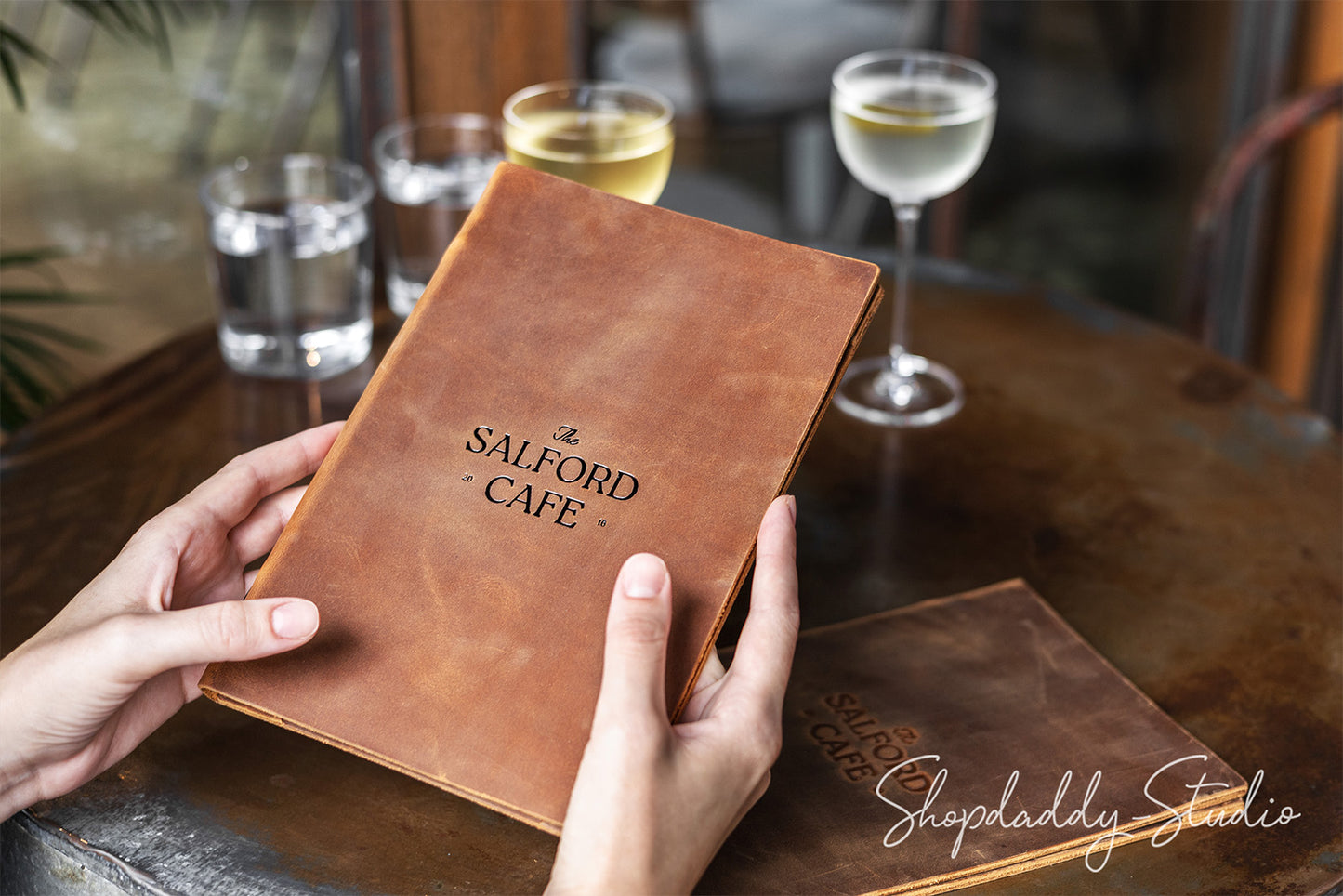Rusty Double Leather Menu Cover with Corners for Restaurant 