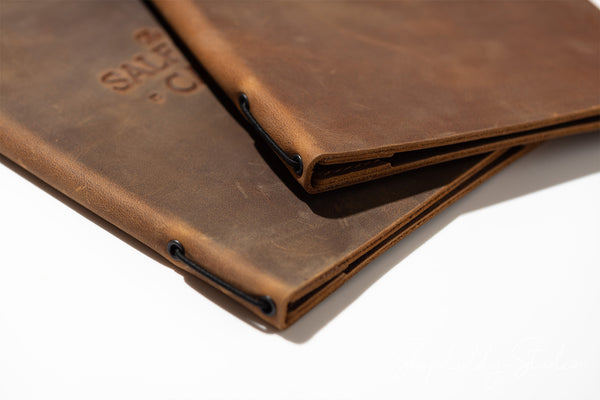 Rusty Double Leather Menu Cover with Corners in details