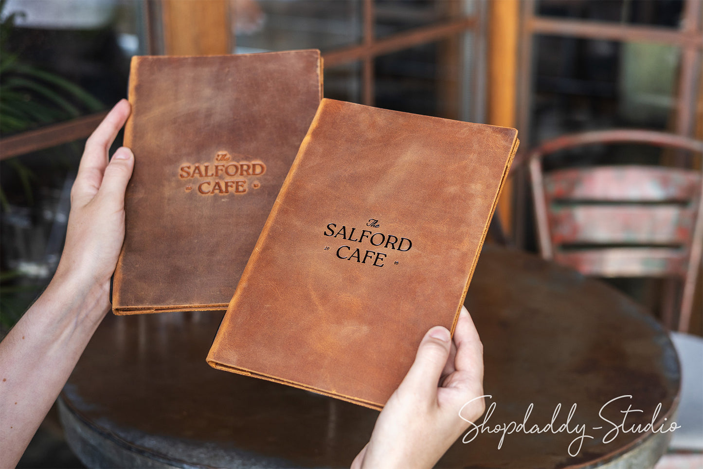 Rusty Double Leather Menu Cover with Corners with Debossing 