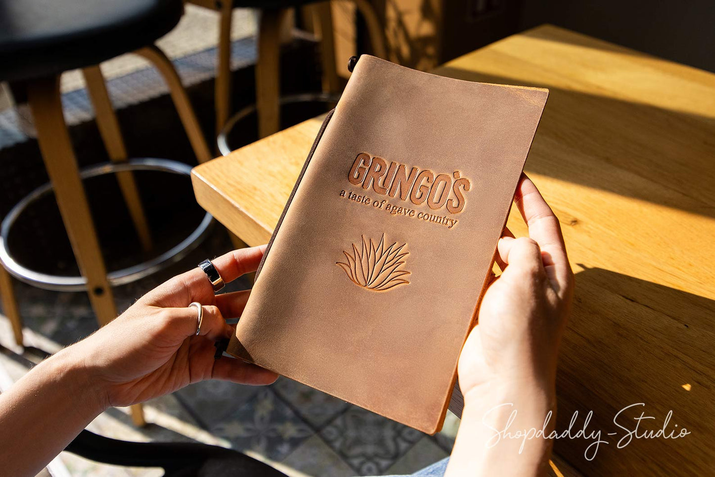 Rusty Leather Menu Cover with Leather Lace for bar