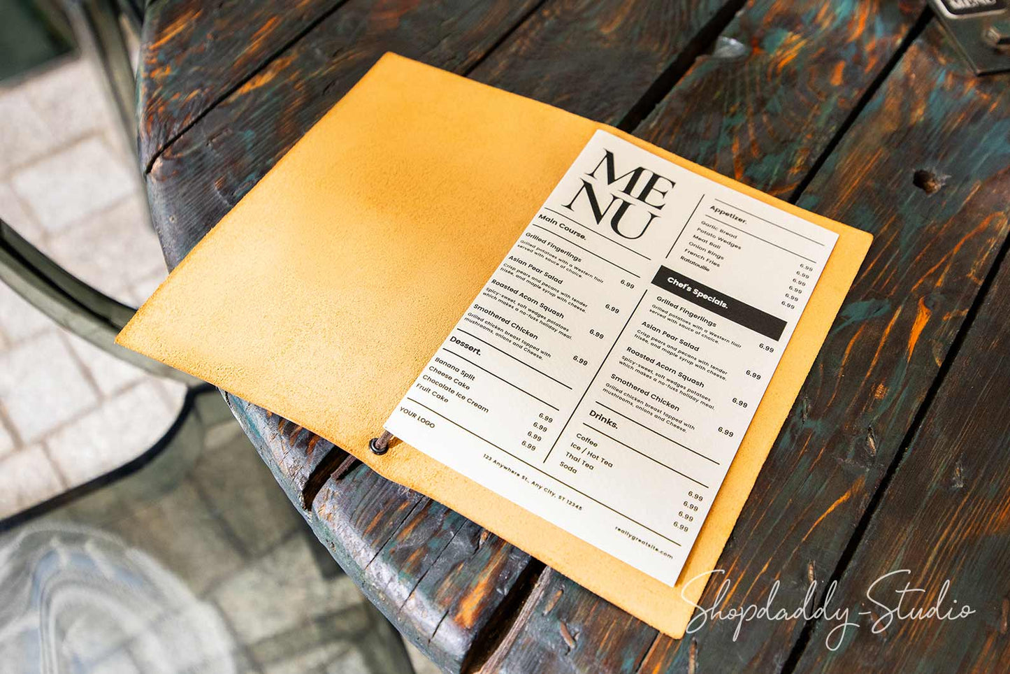 Rusty Leather Menu Cover with Leather Lace for drinks