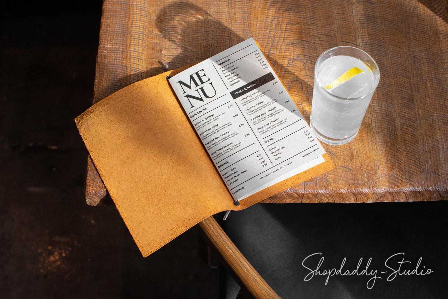 Rusty Leather Menu Cover with Leather with logo