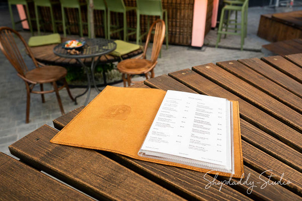 Rusty Leather Menu Cover with Plastic Sleeves