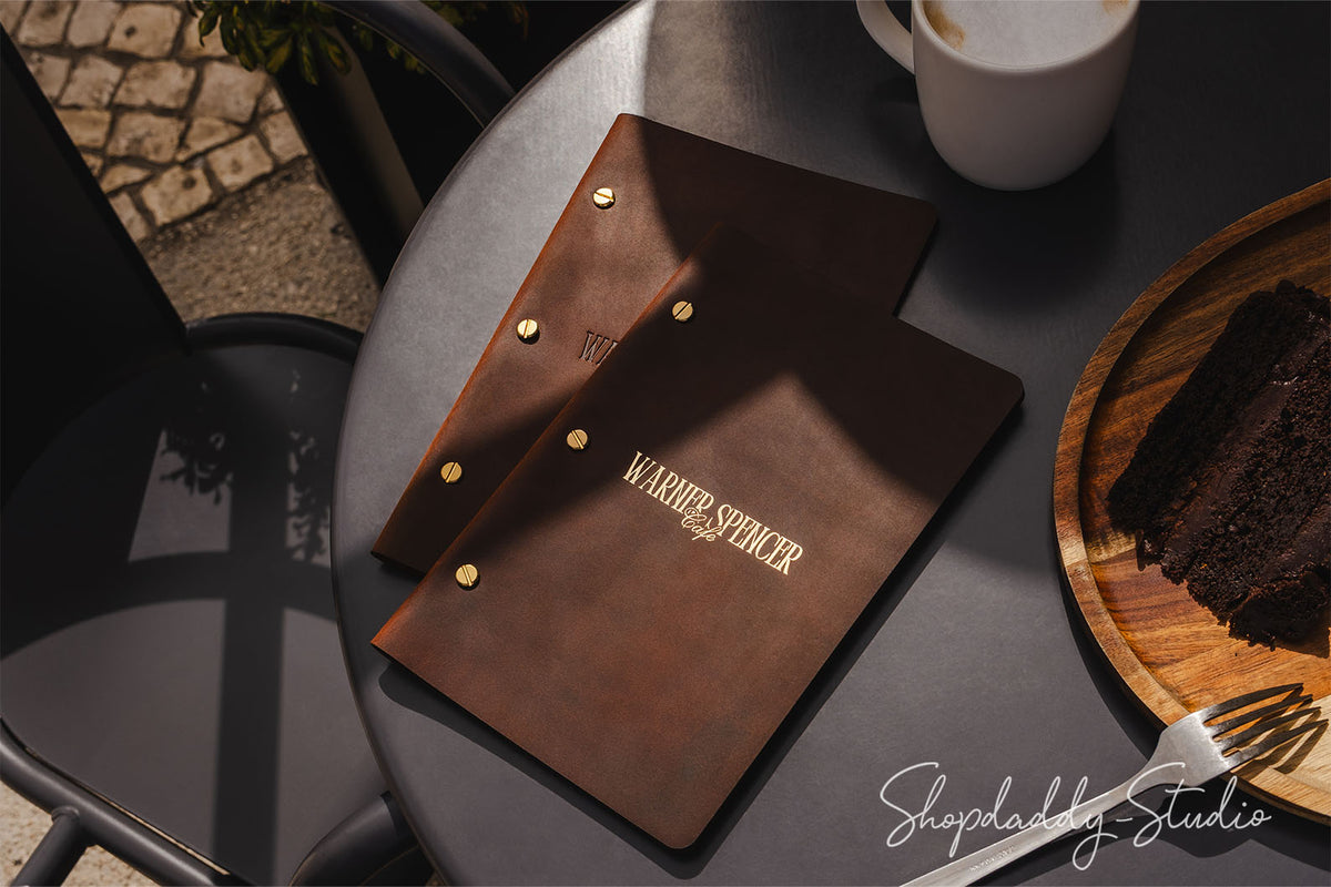 Rusty Leather Menu Cover with with Brass Bolt with Blind Debossing
