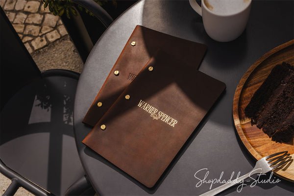 Rusty Leather Menu Cover with with Brass Bolt with Blind Debossing