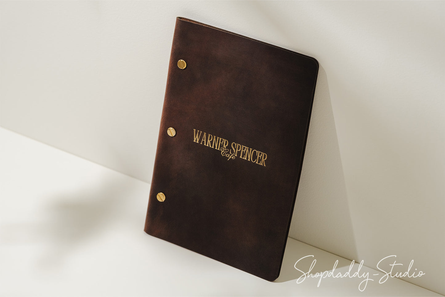 Rusty Leather Menu Cover with with Brass Bolt with Golden Foil Debossing