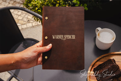 Rusty Leather Menu Cover with with Brass Bolt with logo