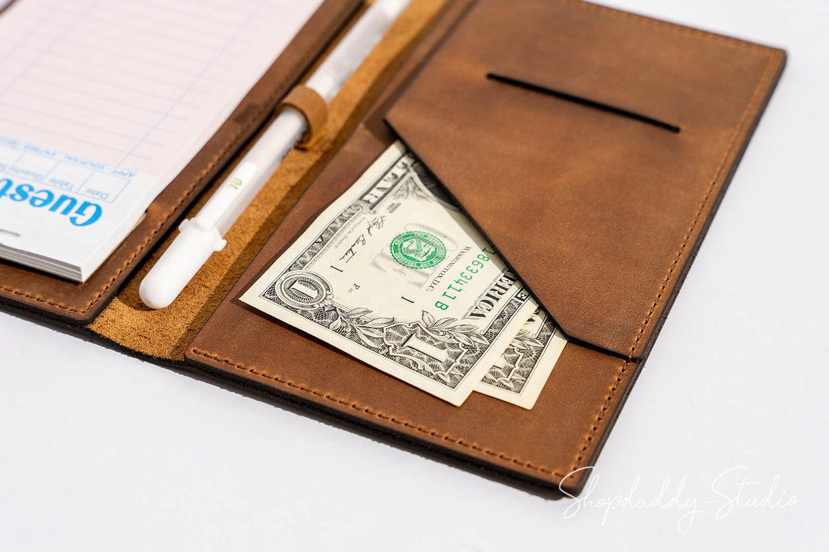 Rusty Leather Server Book with Pen Loop for Professional Servers