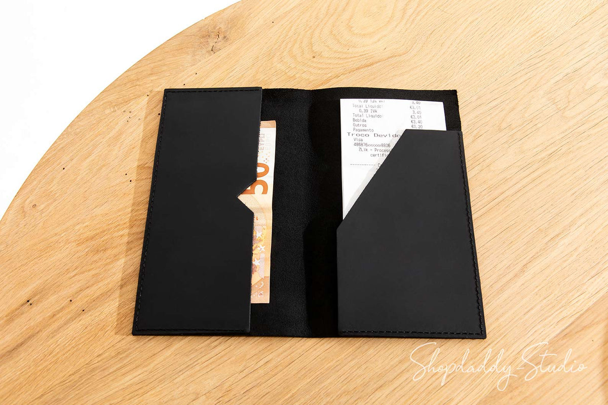 Server Leather Check Presenter with Two Pockets