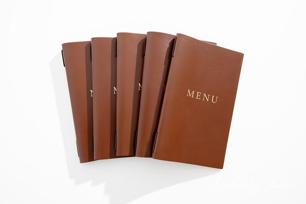 Set of 10 Brown Thick Leather Menu Cover with Elastic Band