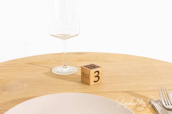 Set of 10 Wooden QR Code Table Sign with Logo and Table Number
