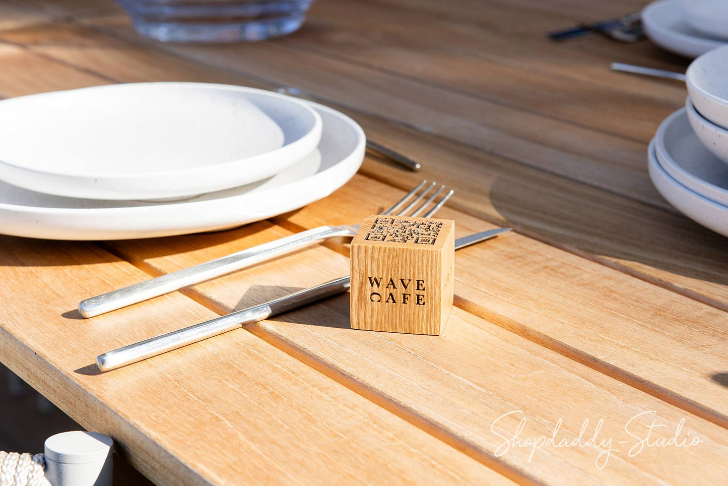 Set of 10 Wooden QR Code Table Sign with Logo and Table Number for restaurant