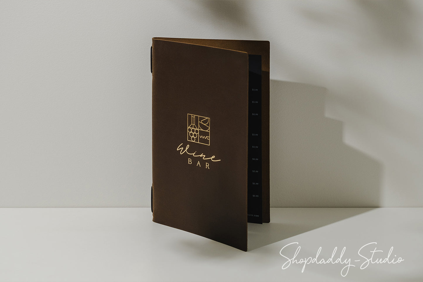 Olive Leather Menu Cover with Elastic Band for Hospitality