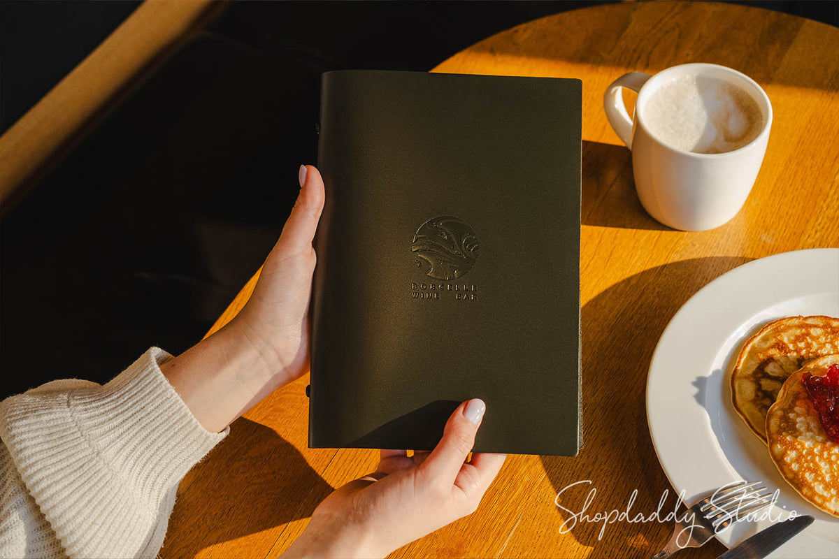Green Thick Leather Menu Cover With Plastic Sleeves