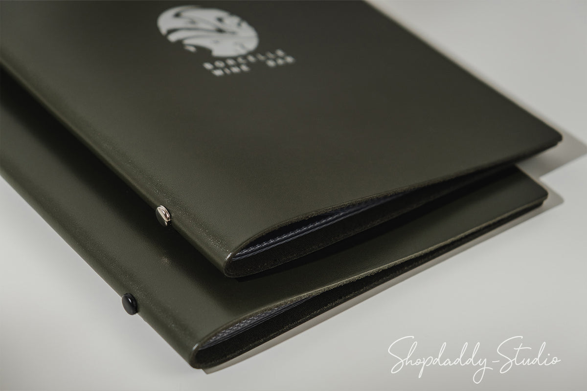 Green Thick Leather Menu Cover With Plastic Sleeves
