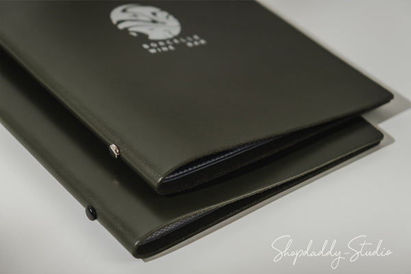 Green Thick Leather Menu Cover With Plastic Sleeves