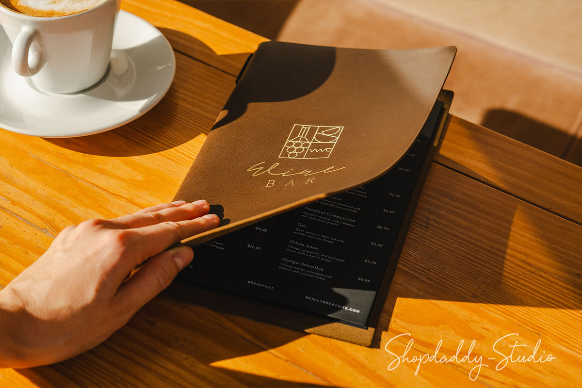 Olive Leather Menu Cover with Elastic Band for Cafes and Bars