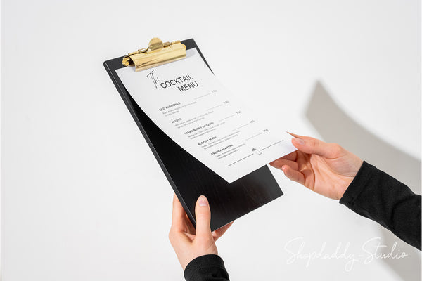 Stylish Black Ashwood Menu Board with Golden Clip for restaurant