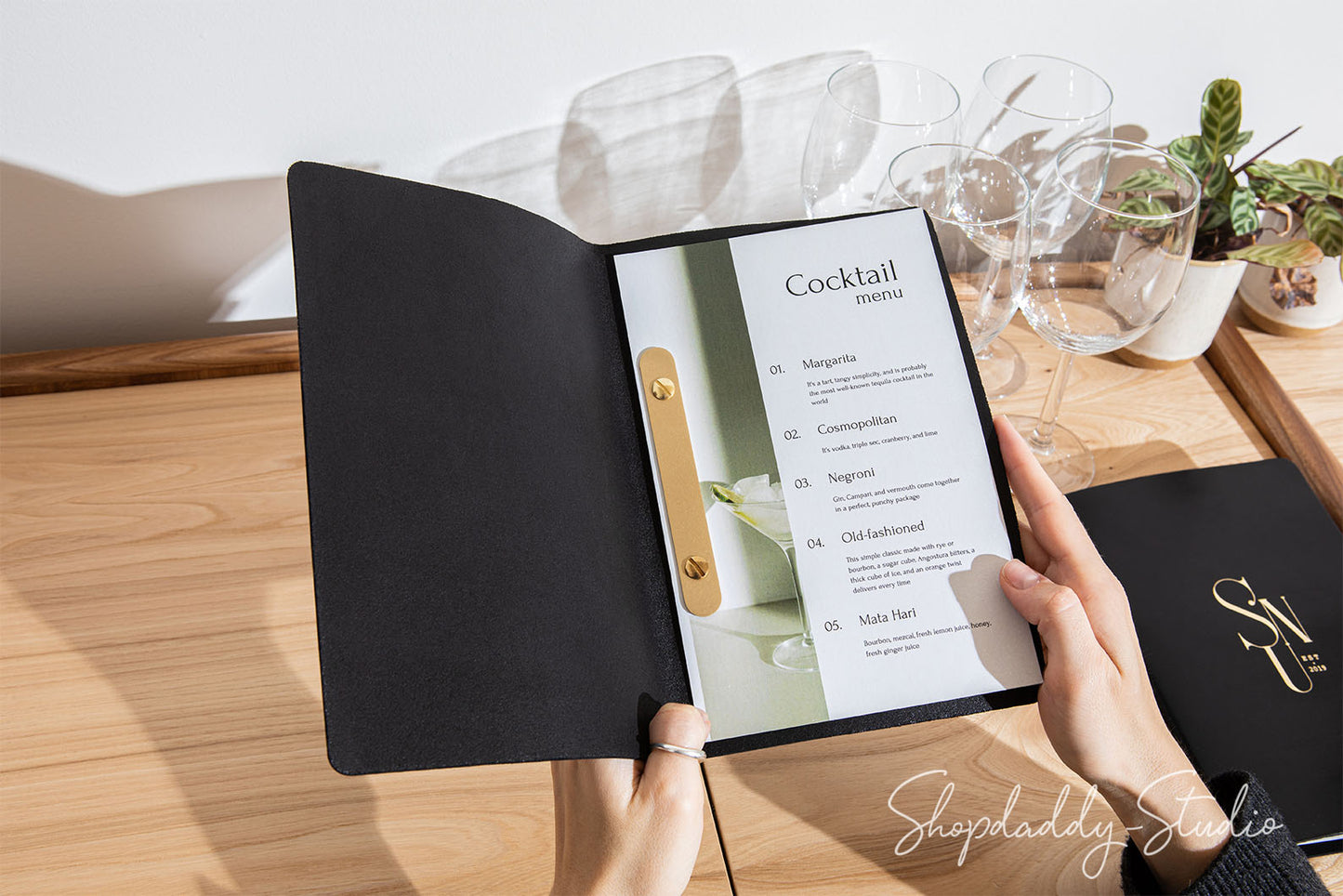 Stylish Black Leather Menu Cover Minimalist