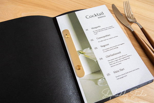 Stylish Black Leather Restaurant Menu Cover Book 