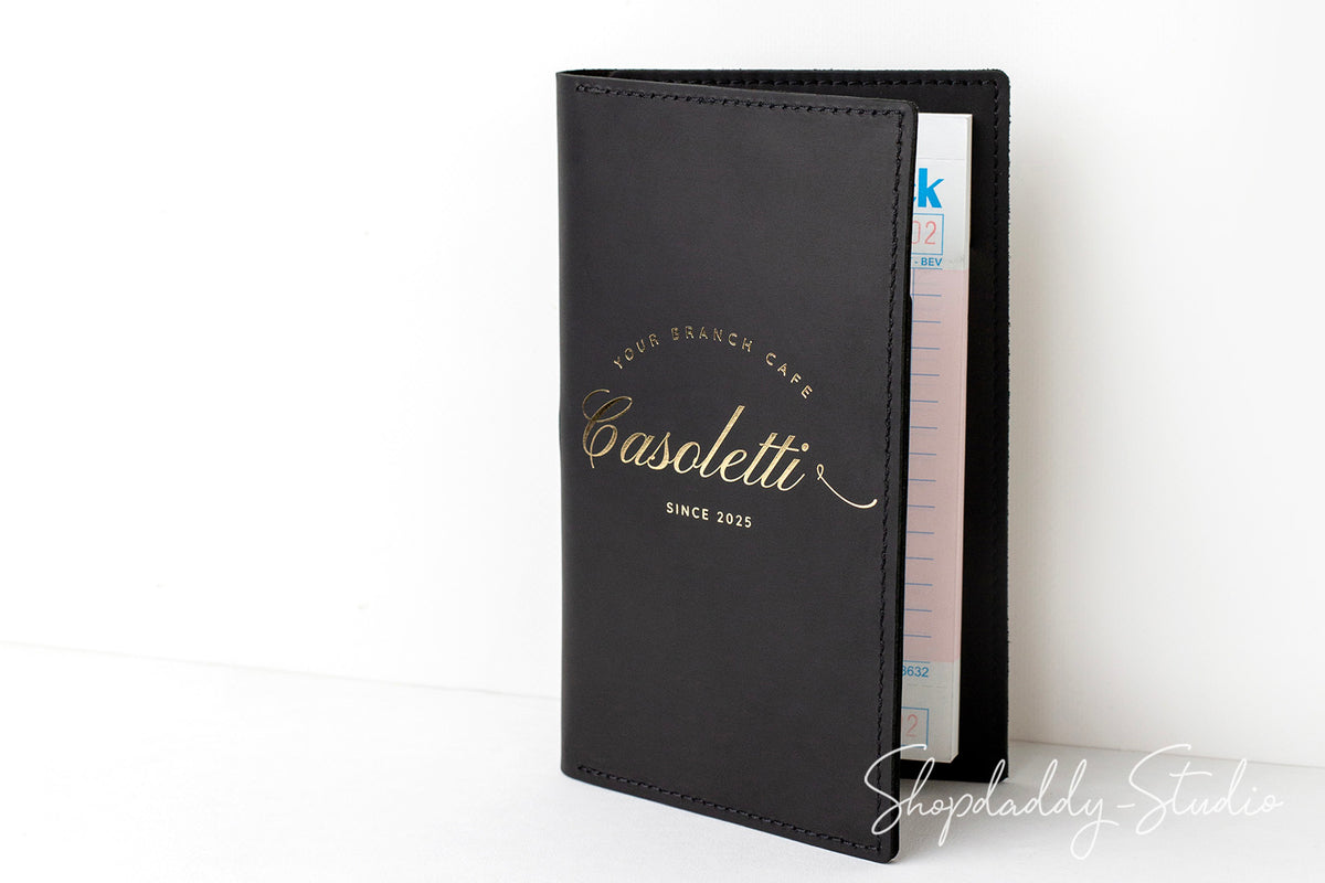 Stylish Black Leather Server Book with Pen Loop