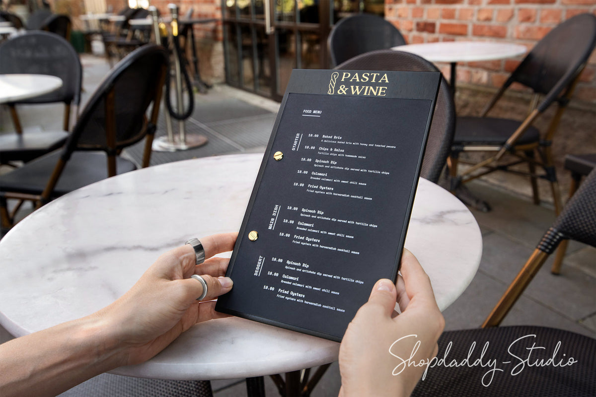 Stylish Black Plywood Menu Board with Logo