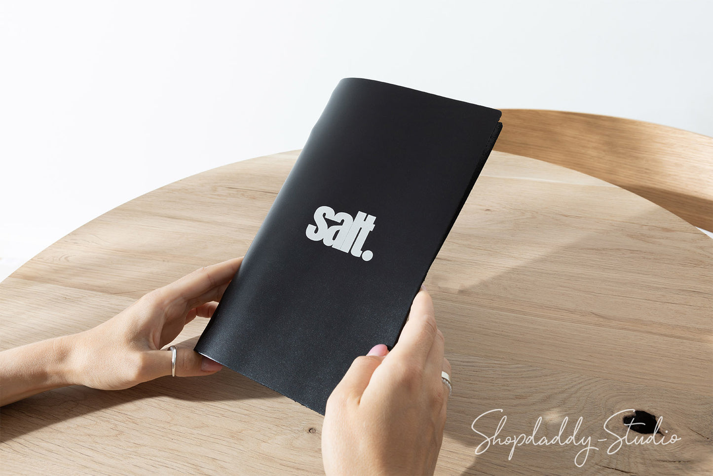Black Thick Leather Menu Cover with Elastic Band