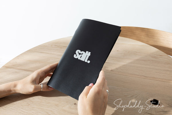 Black Thick Leather Menu Cover with Elastic Band