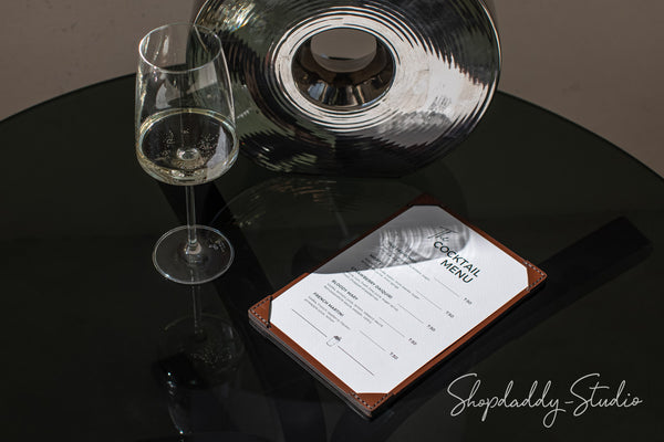 Brown Double Leather Holder with Corners for breakfast menu