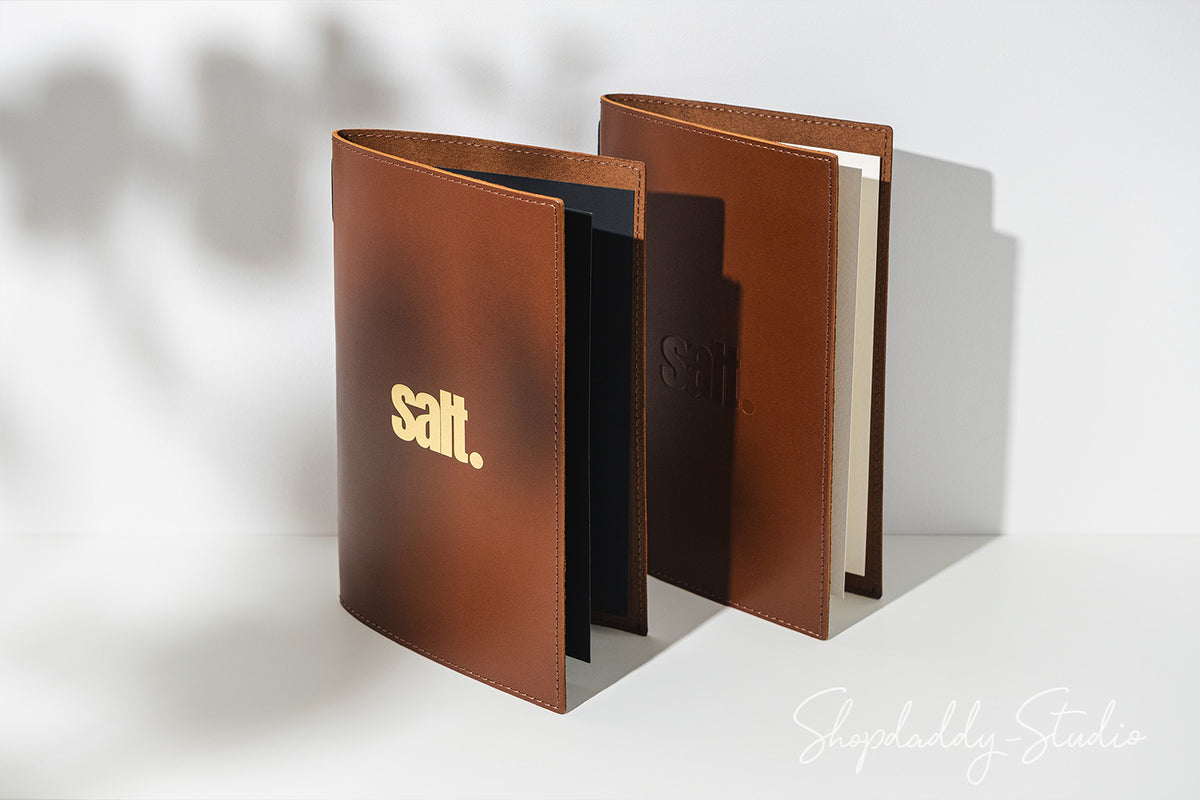 Stylish Brown Menu Cover with Stitching and Elastic Band for restaurant